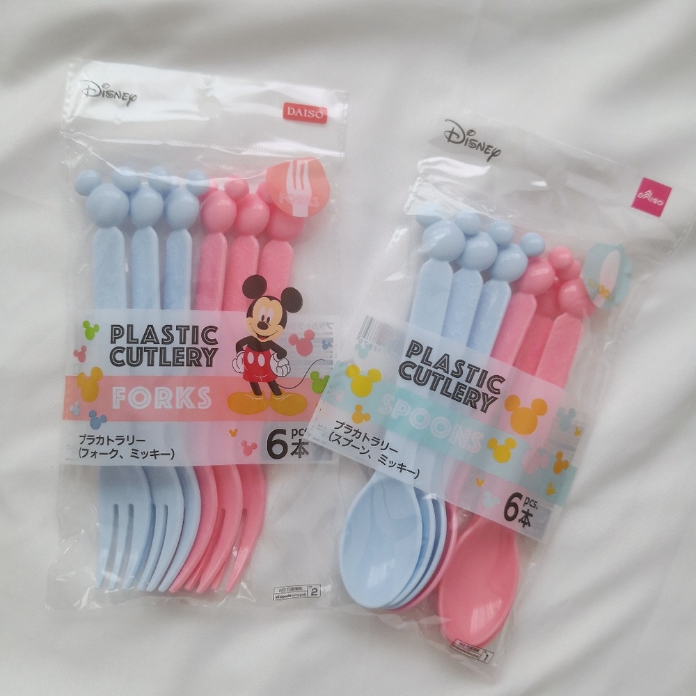 New Daiso x Disney Mickey Mouse Plastic Spoons + Forks 6pcs each pack